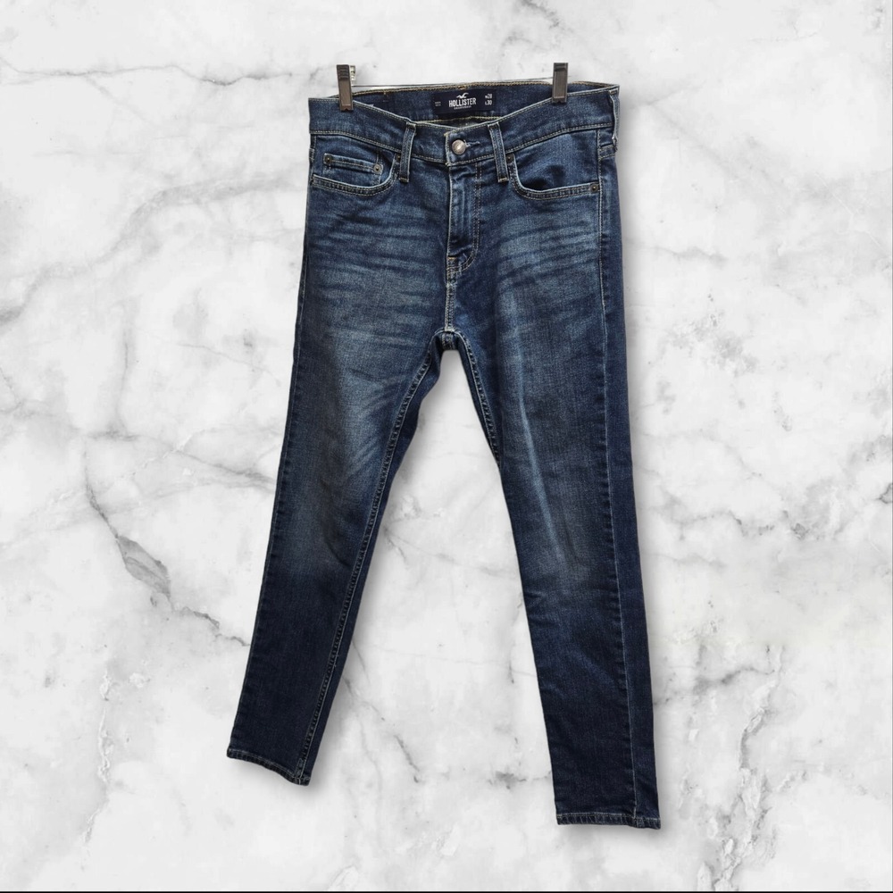 Hollister Men Size 28‎ X 30 Jeans Dark Wash Pants Taper Skinny Epic Flex Stretch